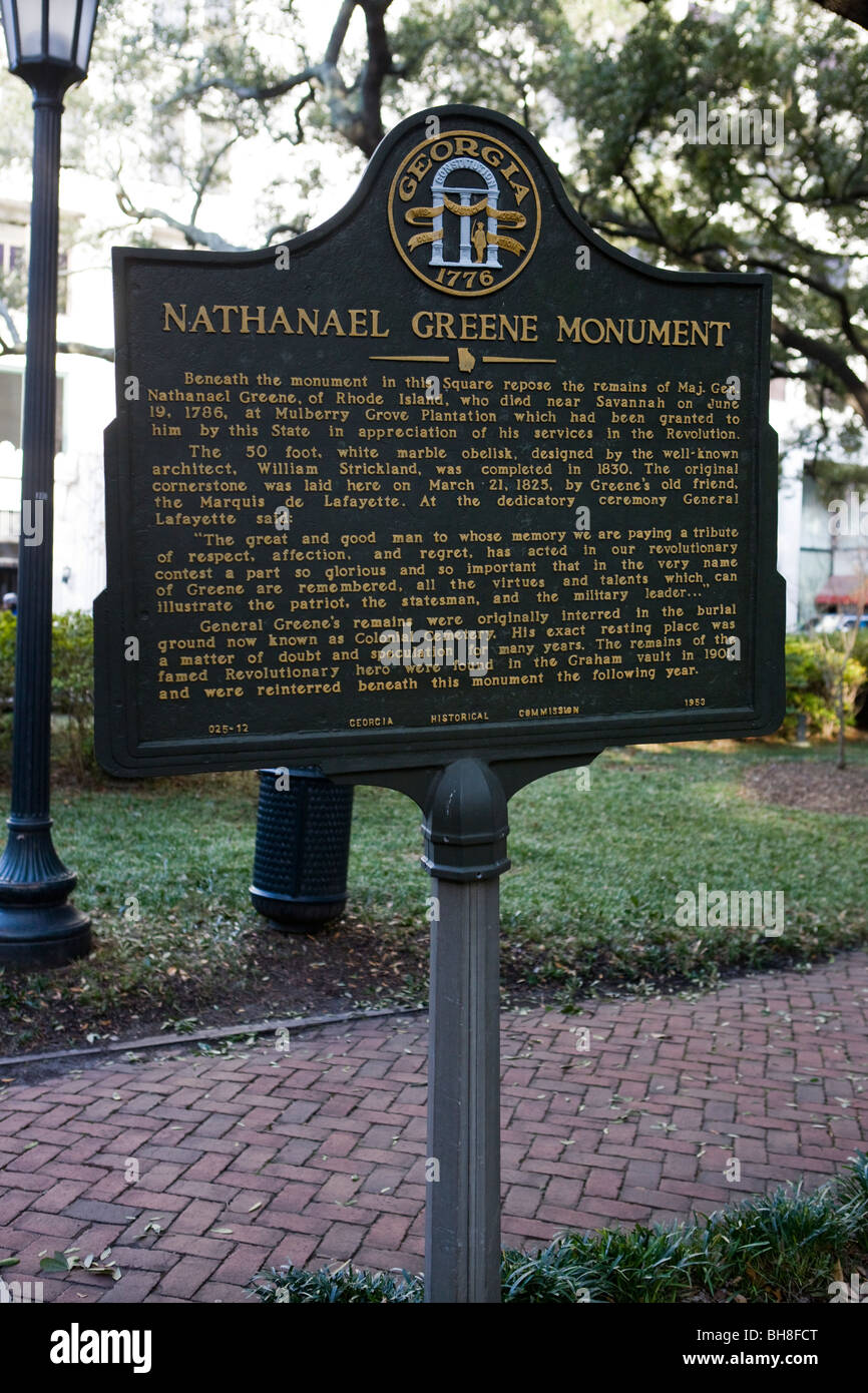 Nathanael Greene Monument historical marker, GA history
