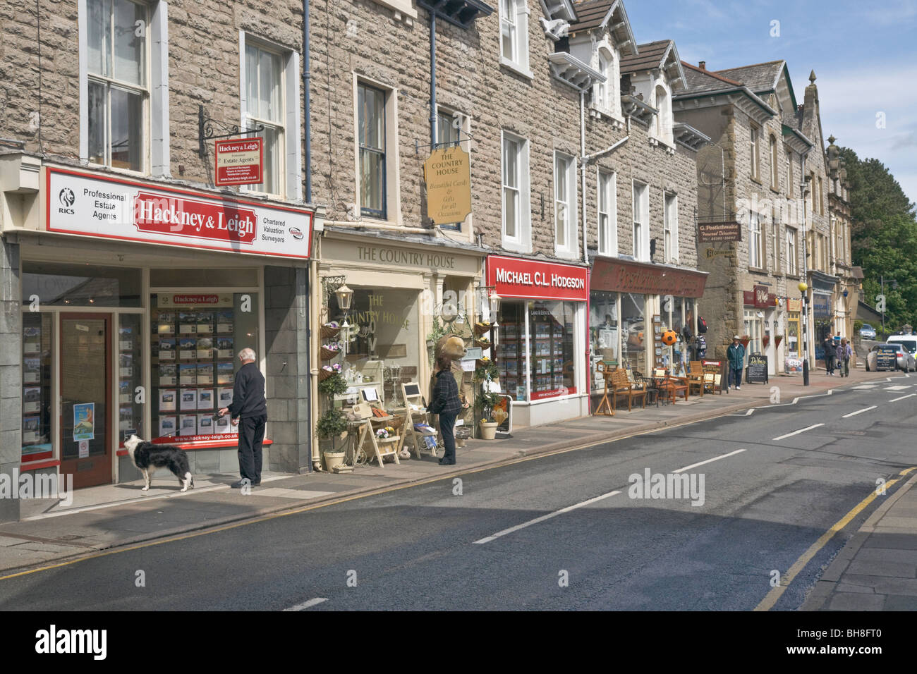 Shops on the High Street at Grange over Sands Stock Photo