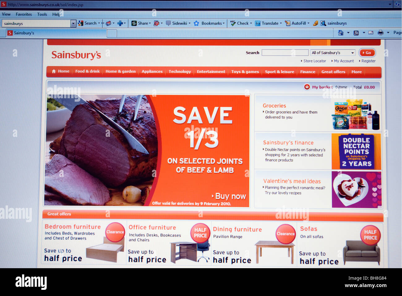 Sainsburys Online Shopping Website Stock Photo Alamy