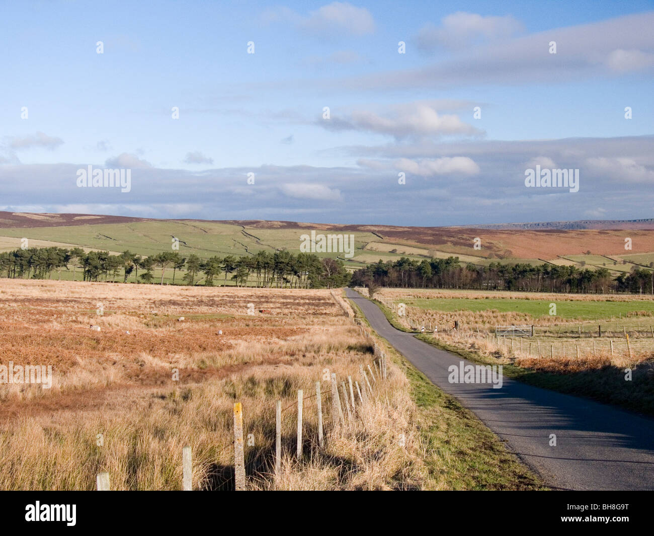A road across the Derbyshire Moorland towards Sheffield. Stock Photo
