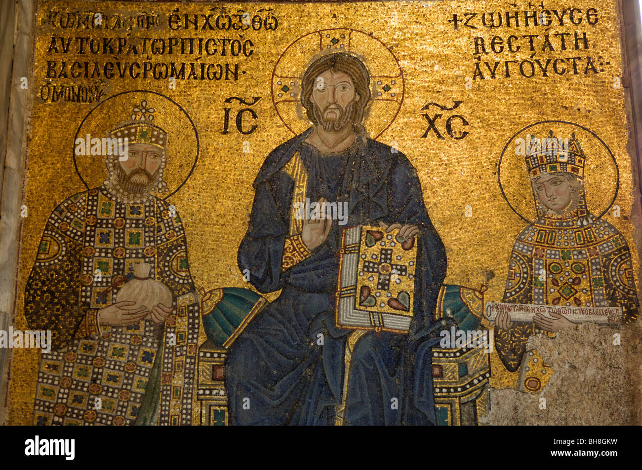 Original Byzantine mosaics dating from the 9th century on the upper walls, Haghia Sophia, Sultanahmet, Istanbul, Turkey Stock Photo