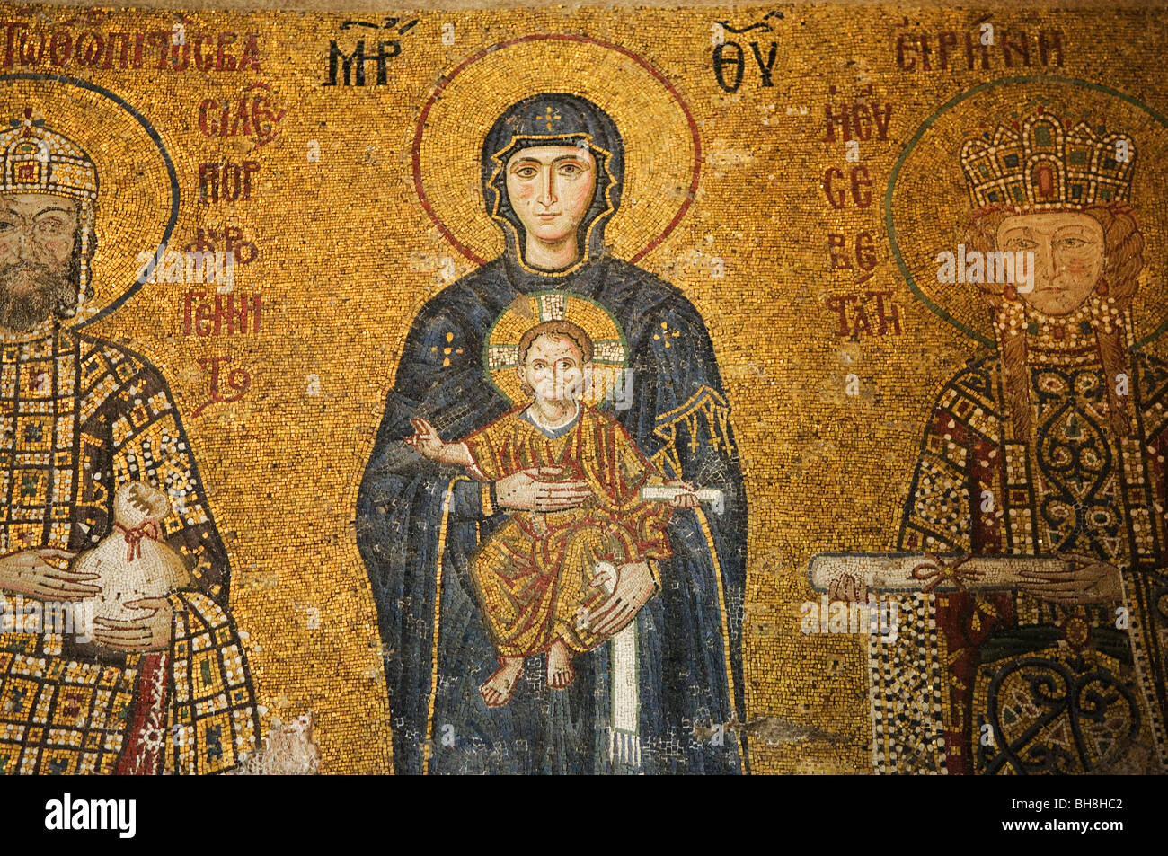 Haghia Sophia, Sultanahmet, Istanbul, Turkey. Mosaic of the Virgin with Emperor John II Comnenus and Emperor Irene Stock Photo
