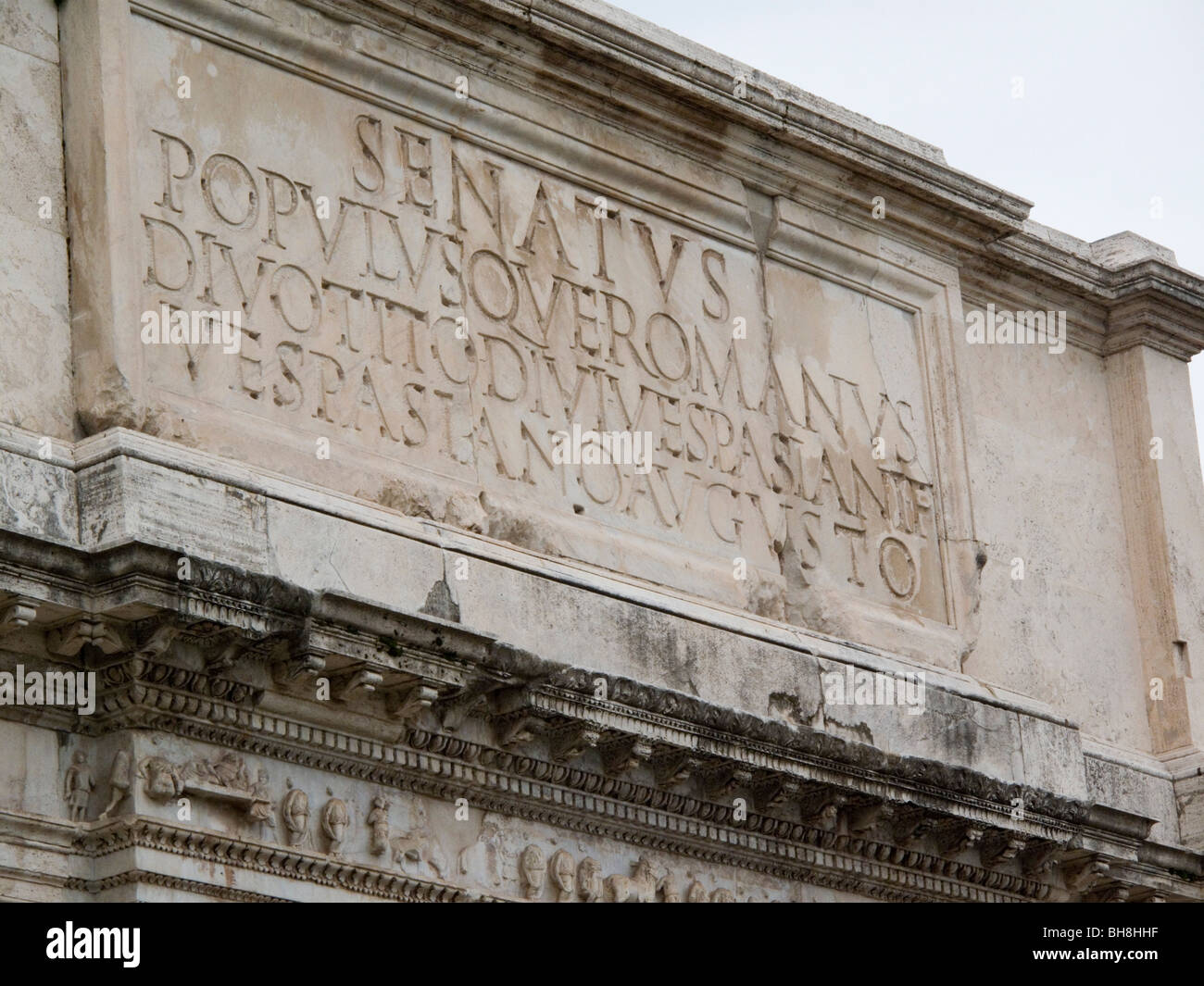 SPQR Senatus Populusque Romanus inscription on triumphal arch in Rome Lazio Italy Stock Photo