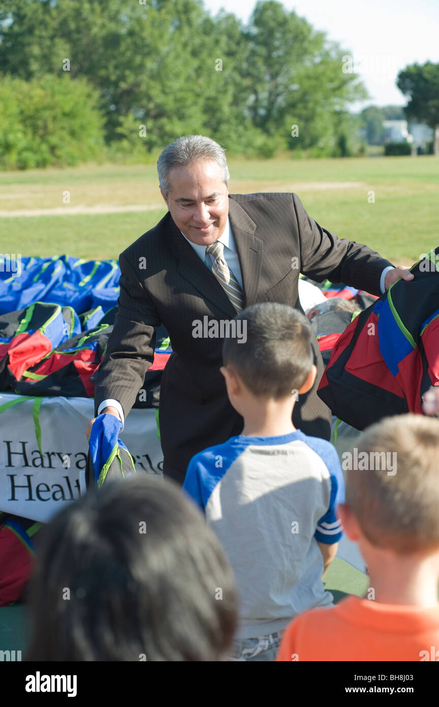 Elementary school students at a Massachusetts public school receives