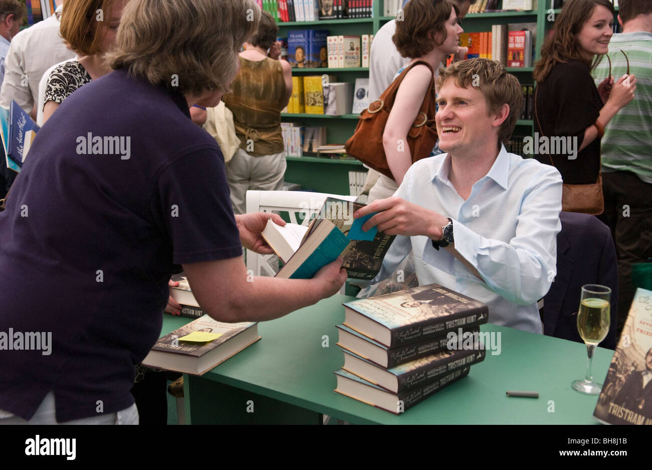 British historian Tristram Hunt pictured book signing at Hay Festival 2009. Stock Photo