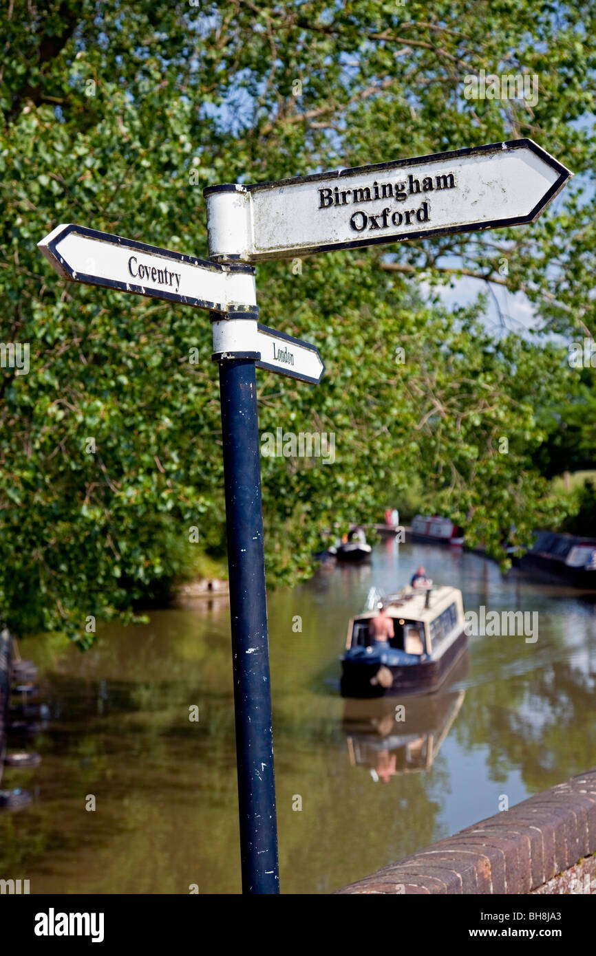 Signpost for The Junction between Grand Union and Oxford Canals (detail), Braunston, Northamptonshire, England, United Kingdom Stock Photo