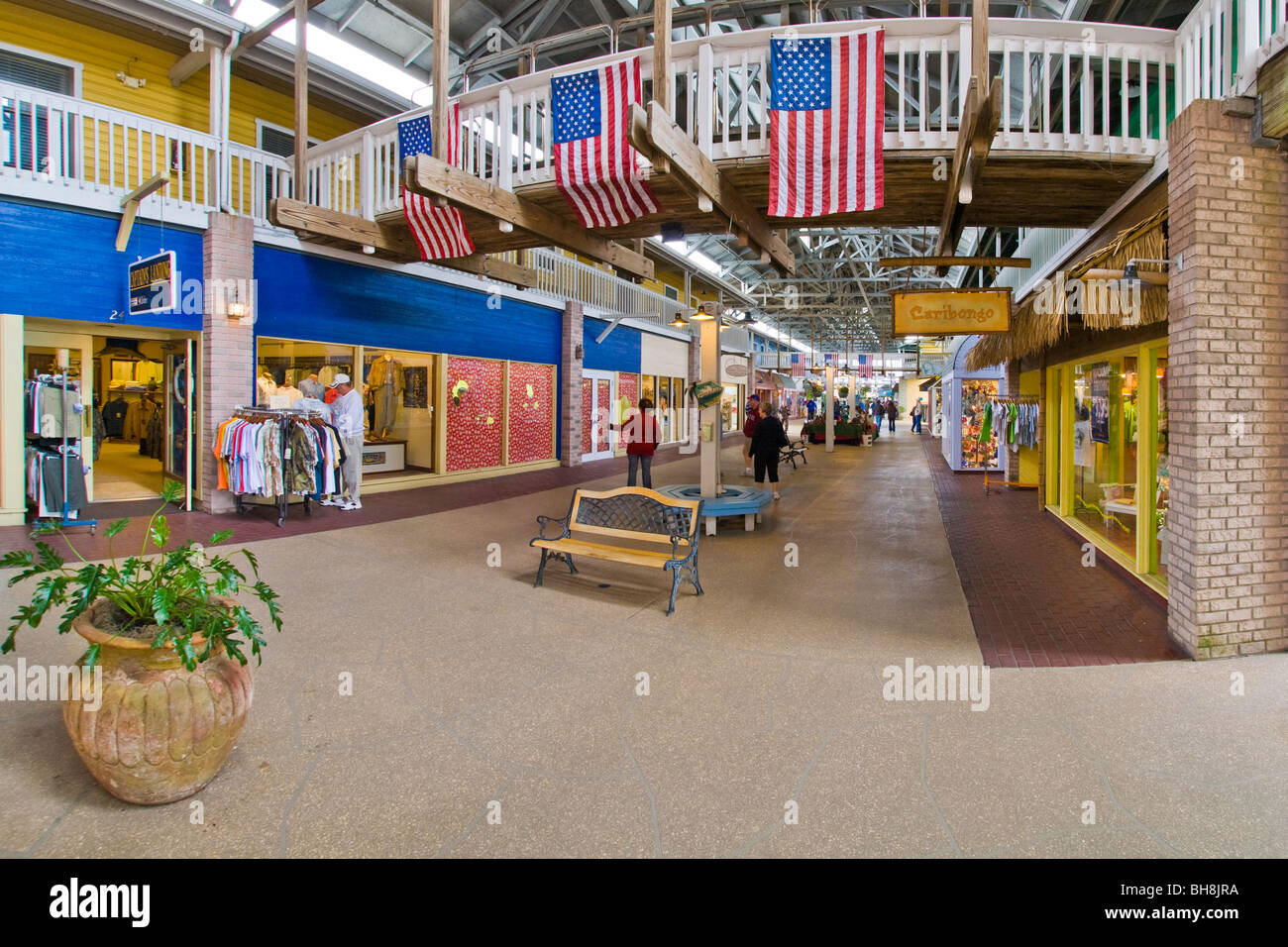 Inside of Fishermens Village shopping and dining complex in Punta Gorda Florida Stock Photo