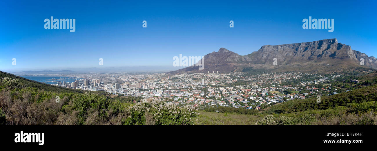 Panoramic view for Table Mountain and Cape Town City Taken from Signal Hill Drive Stock Photo