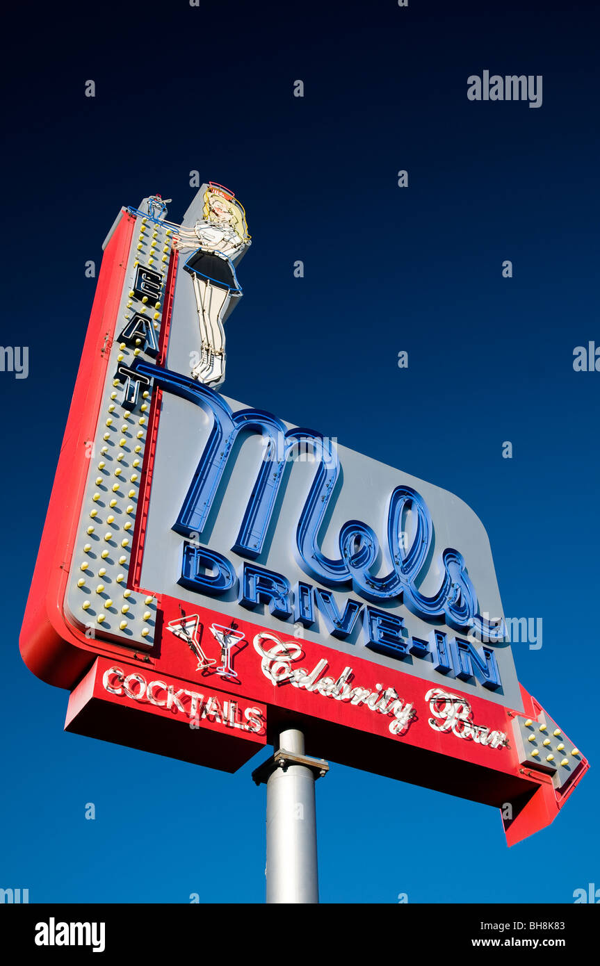 Mels Drive In sign, Hollywood, Los Angeles, California, USA Stock Photo