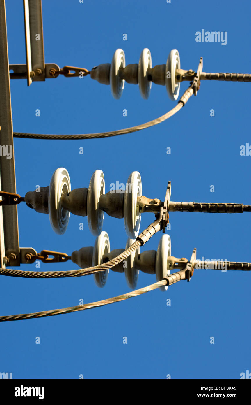 High voltage (33kV) ceramic insulators used to support and insulate a
