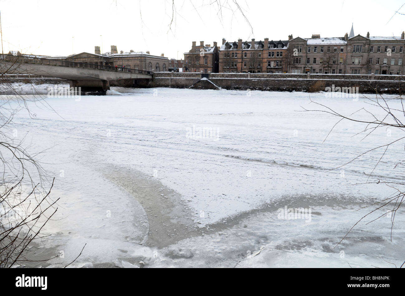 The River Tay  freezes over. Stock Photo