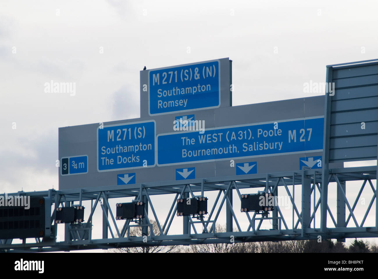Motorway gantry signs on the M27 Stock Photo
