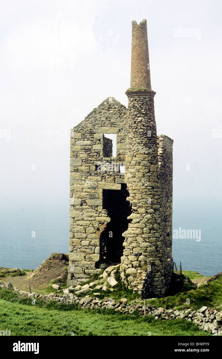 Botallack Tin Mine Cornwall, pre restoration old mining building architecture English Cornish