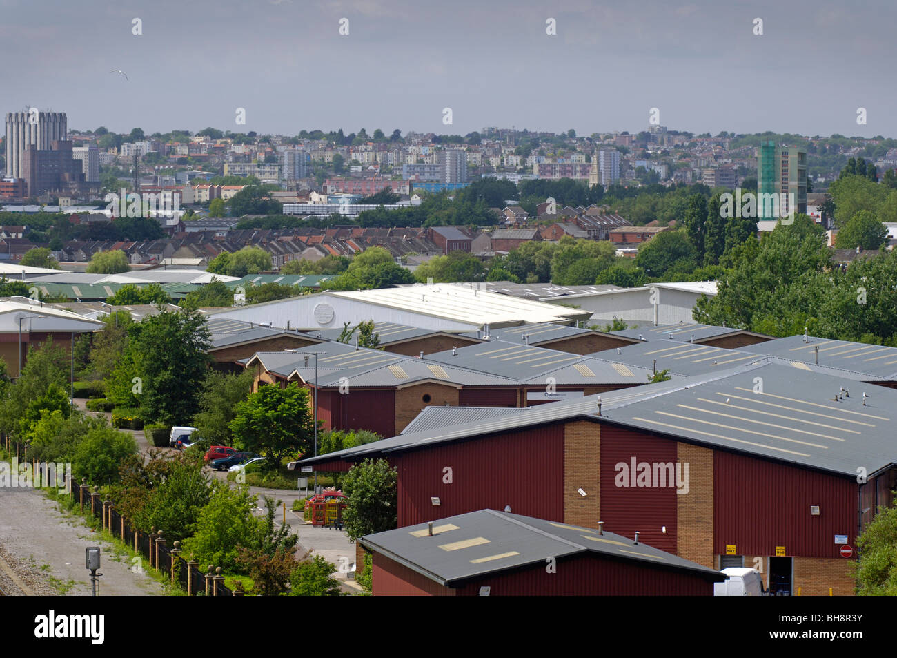 Industrial estate on the edge of a city Stock Photo