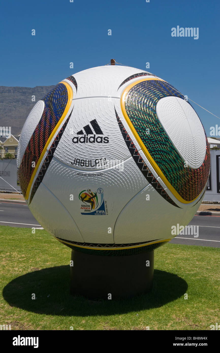 Replica of Jabulani and previous World Cup match balls on display in Cape Town South Africa Stock Photo