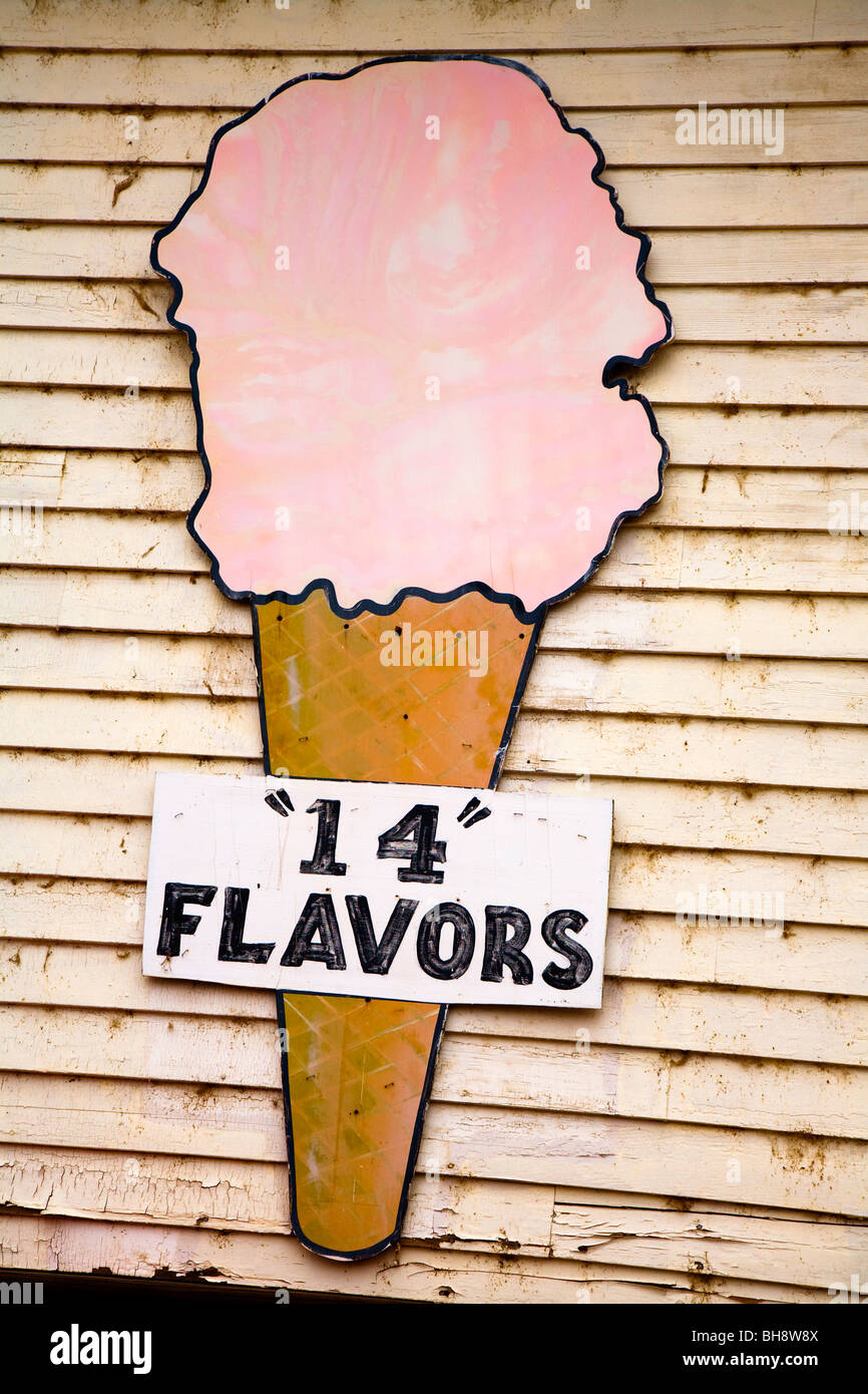 Old advertisement sign for ice cream with choice of 14 flavours