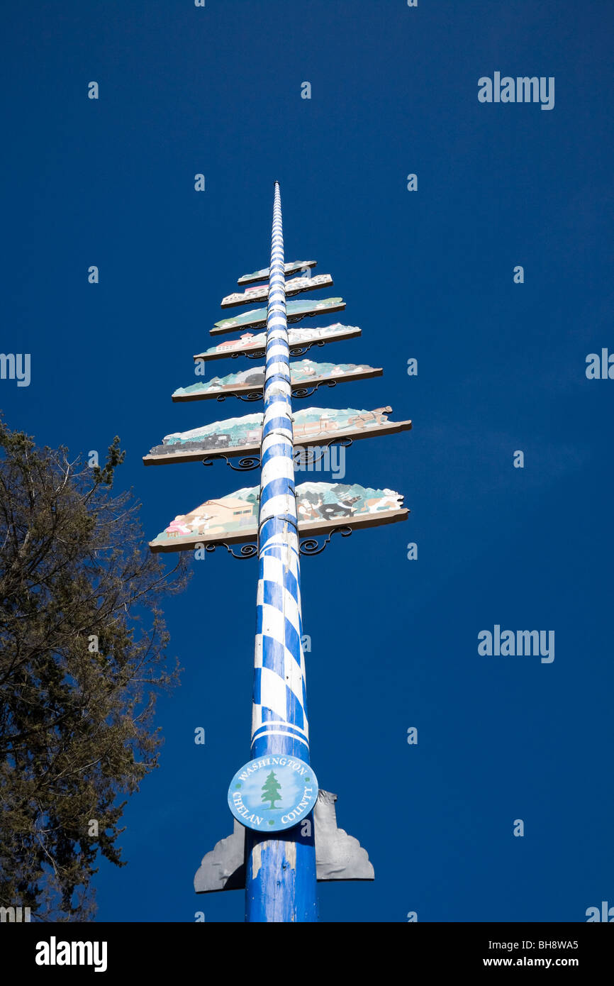 Maypole on Front Street in Leavenworth in Chelan County, Washington, United States Stock Photo