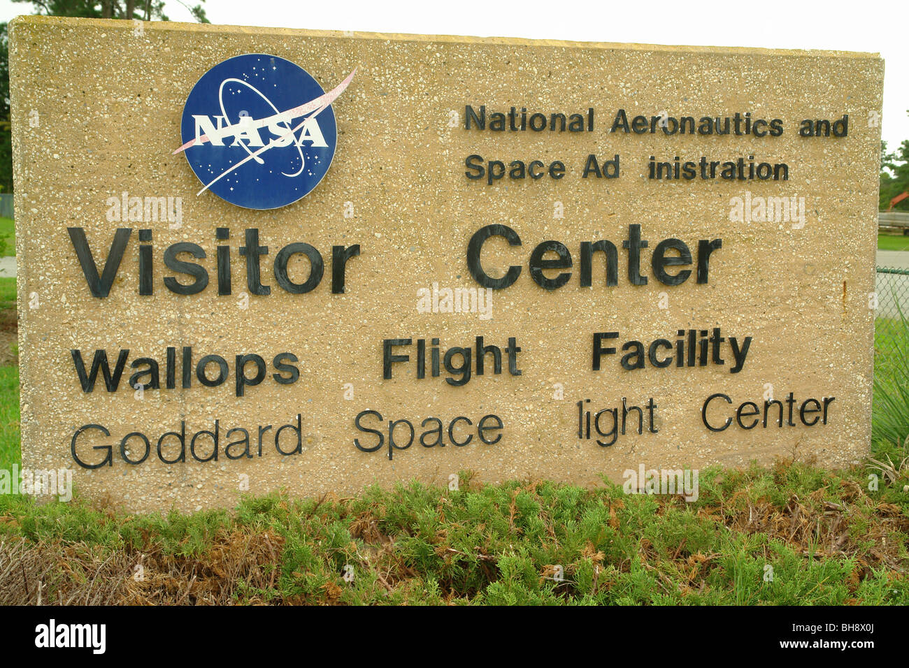 AJD64117, Chincoteague, VA, Virginia, Goddard Space flight Center, NASA, Visitor Center, Wallop Flight Facility, entrance sign Stock Photo