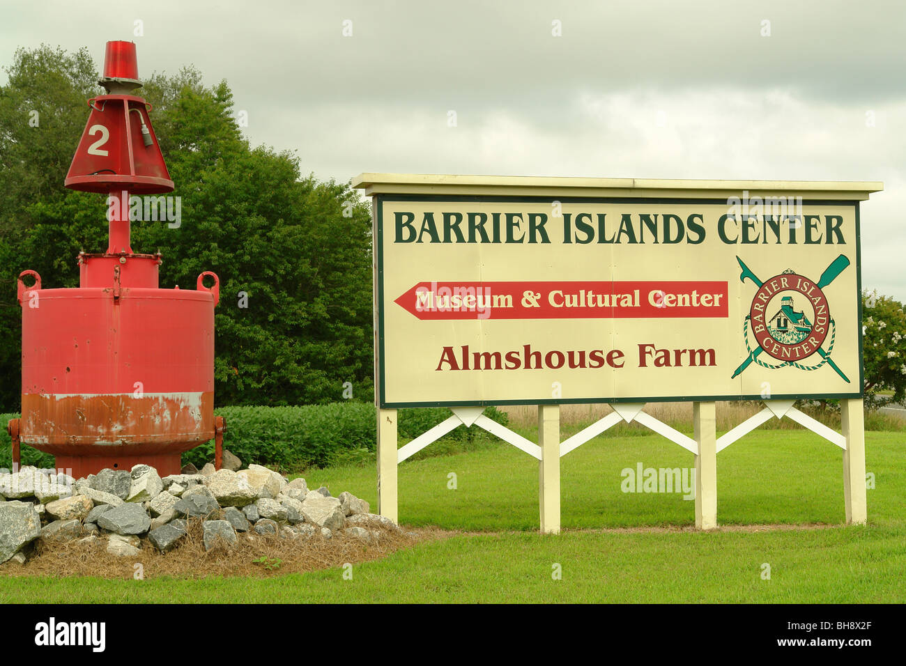 AJD64129, Machipongo, VA, Virginia, Barrier Islands Center, Museum and Cultural Center, Almshouse Farm, entrance sign Stock Photo