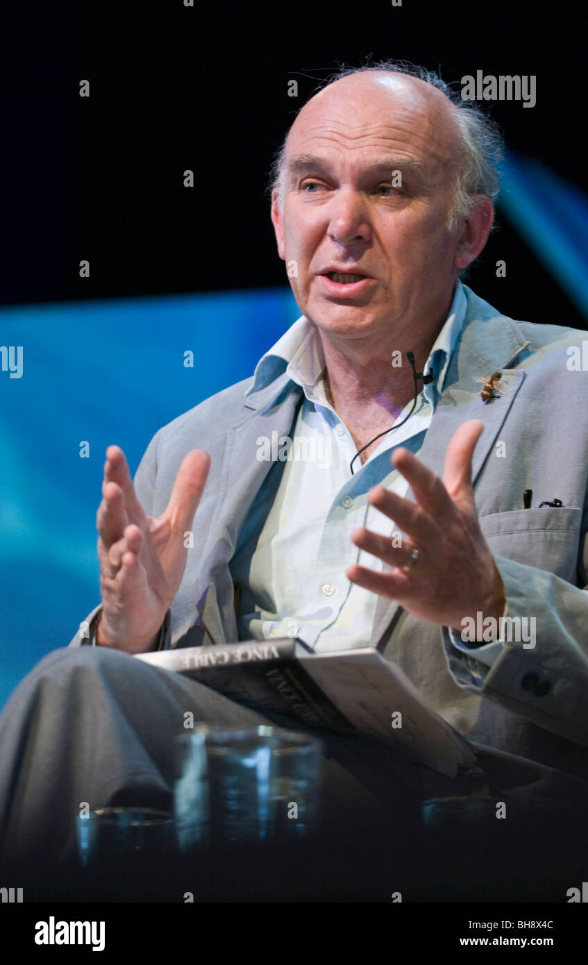 British politician Vince Cable MP of the Liberal Democrats pictured in discussion at Hay Festival 2009. Stock Photo