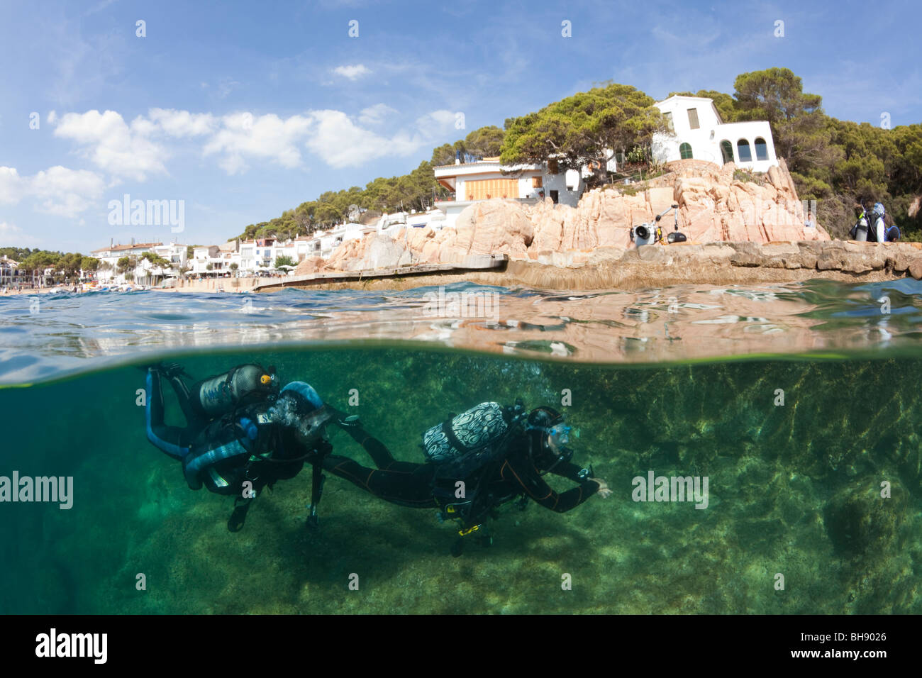 Scuba Diving in Tamariu, Costa Brava, Mediterranean Sea, Spain Stock