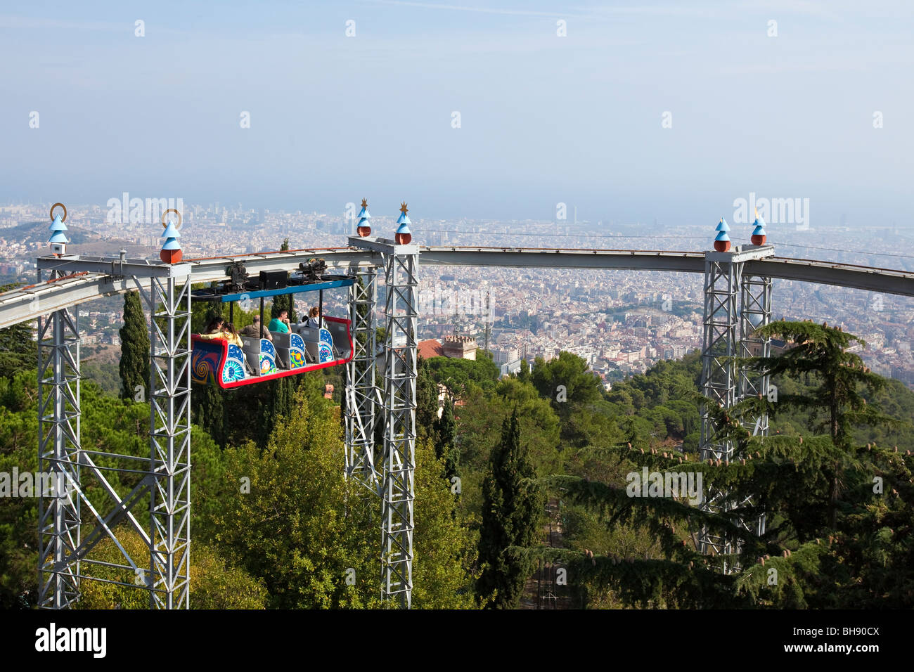 Amusement Park at Top of Tibidabo Mountain, Barcelona, Catalonia, Spain Stock Photo