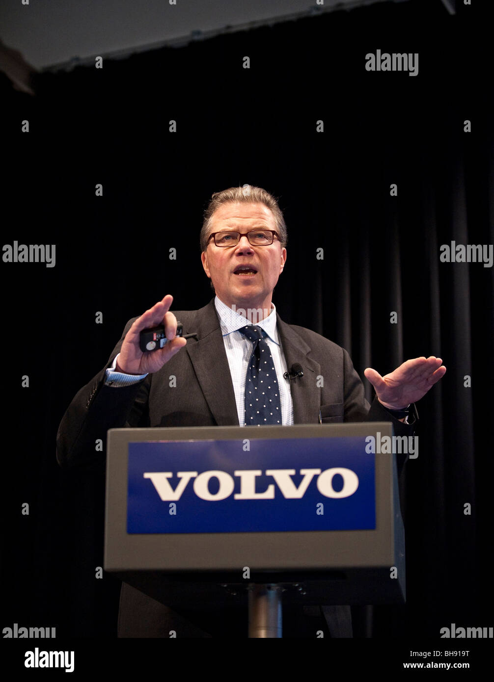 Volvo Trucks CEO Leif Johansson comments on the companys result for the 4th quarter and the  year of 2009 at a pressconference Stock Photo