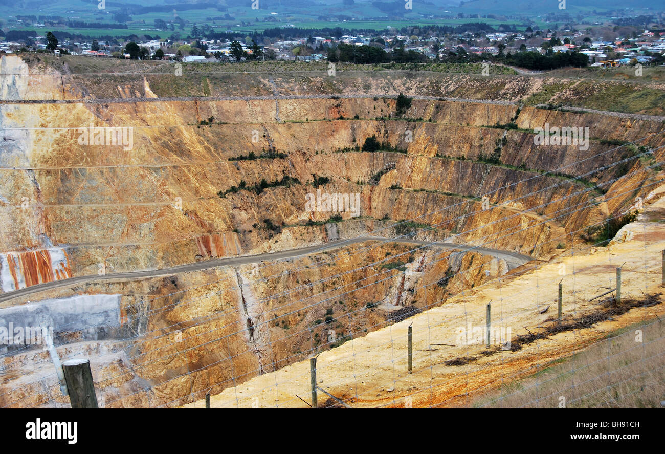 Waihi open cast gold and silver mine, Waihi, North Island, New Zealand, owned by the Newmont Corporation Stock Photo