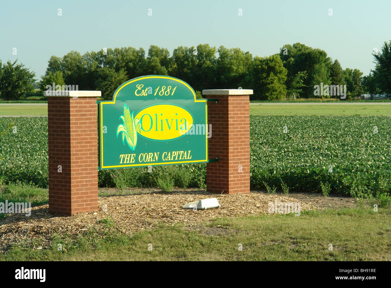 AJD65087, Olivia, MN, Minnesota, The Corn Capital, sign Stock Photo Alamy