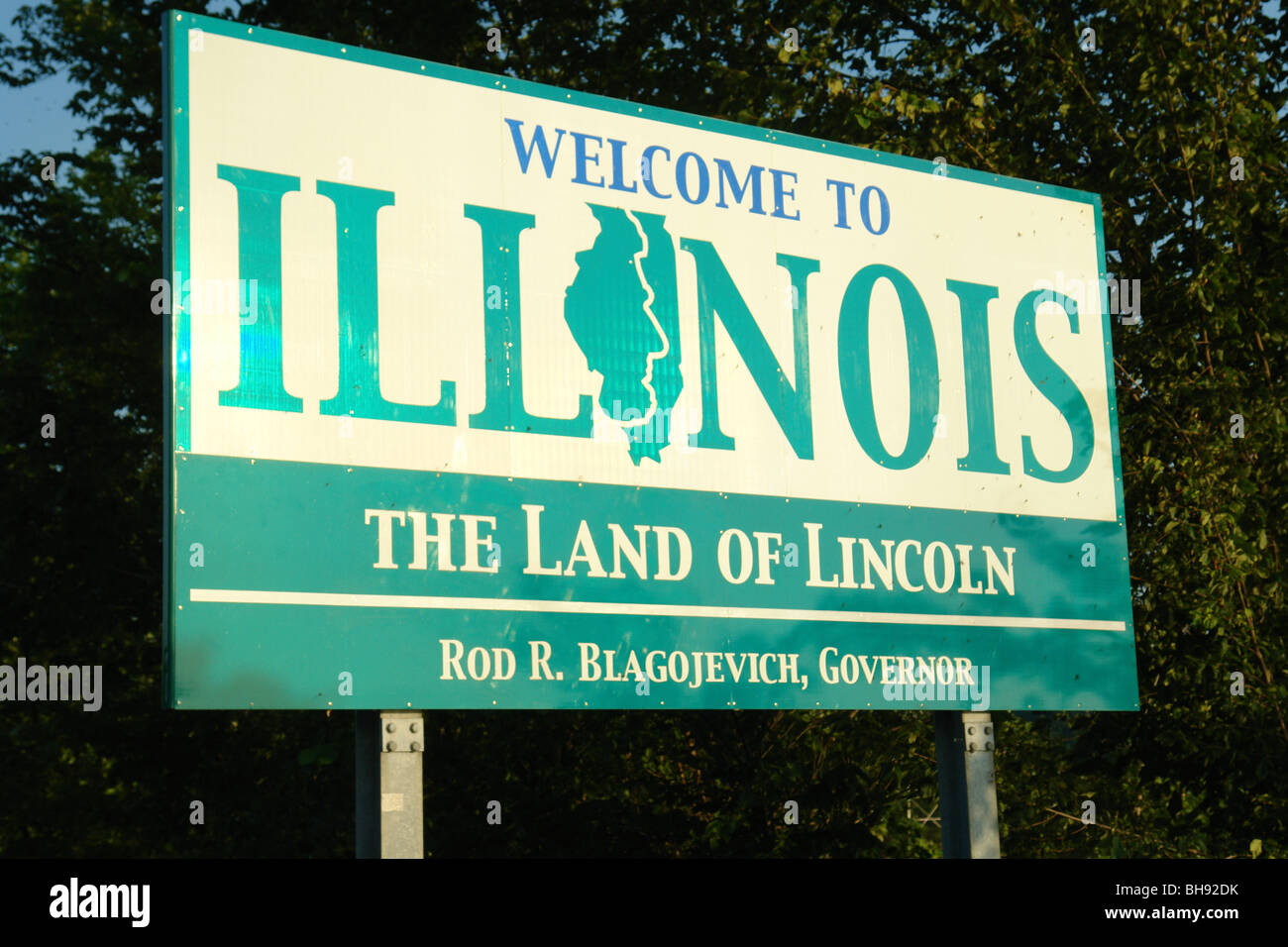 AJD65152, to Illinois, IL, road sign, stateline Stock Photo Alamy