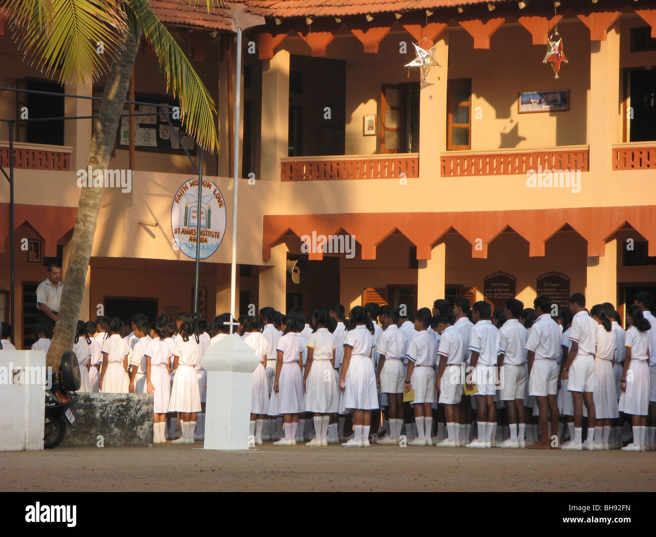 INDIA Children and teachers at assembly at a Catholic school in Agondo, Goa Stock Photo