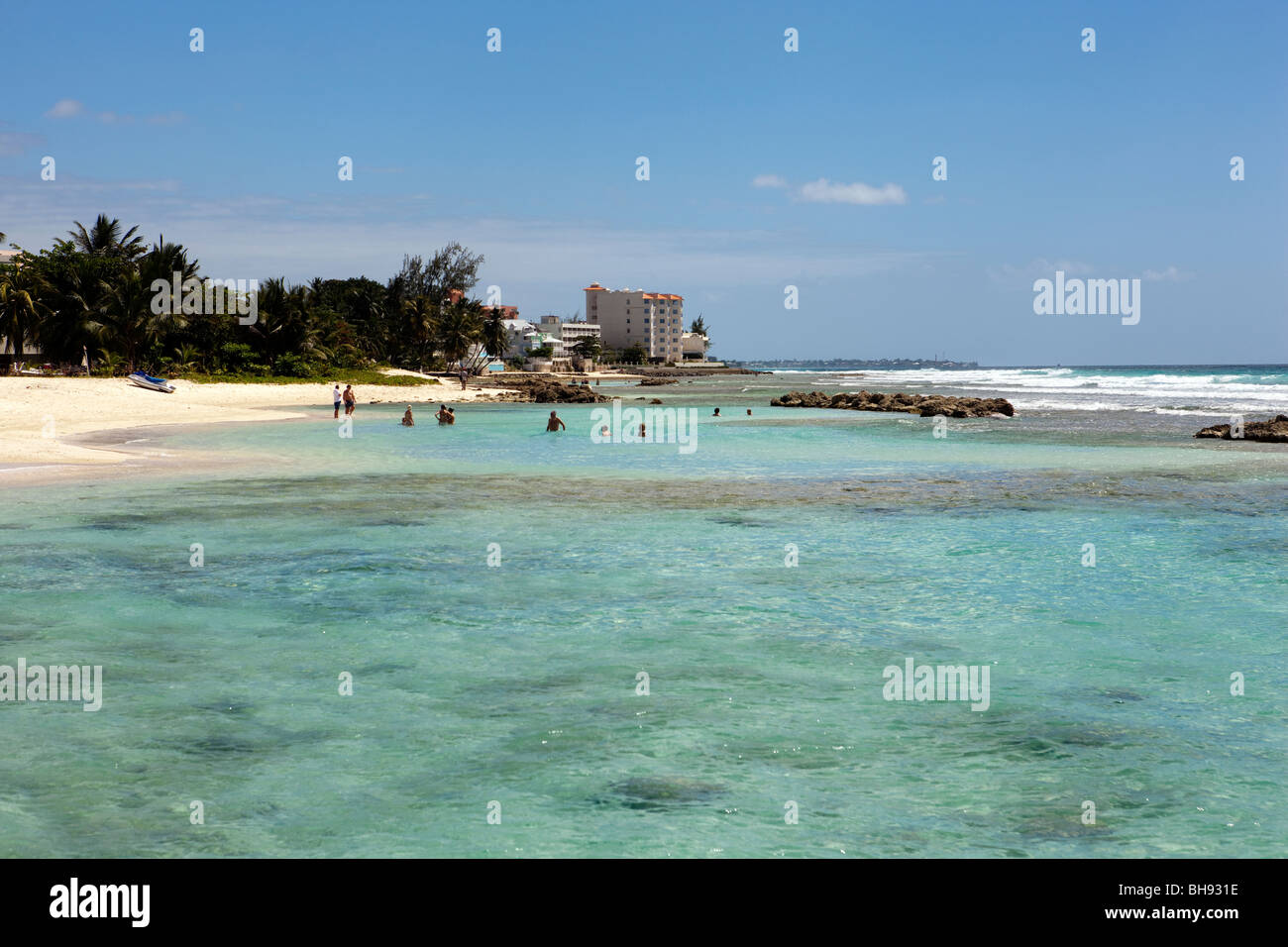 View from Needham Point towards Rockley Beach on the Caribbean island of Barbados Stock Photo