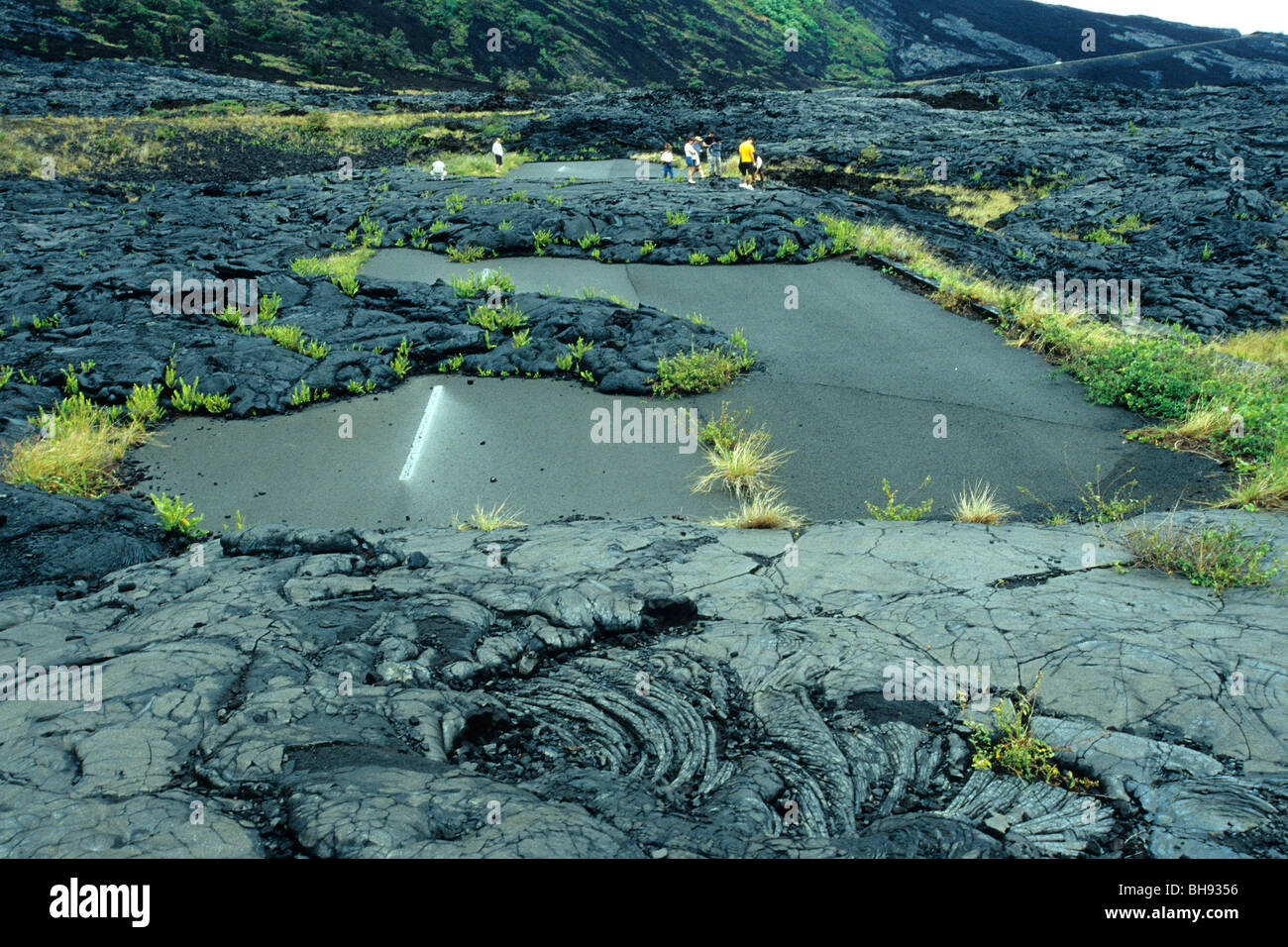 Old Lava Flows covering Road, Kona, Big Island, Hawaii, USA Stock Photo