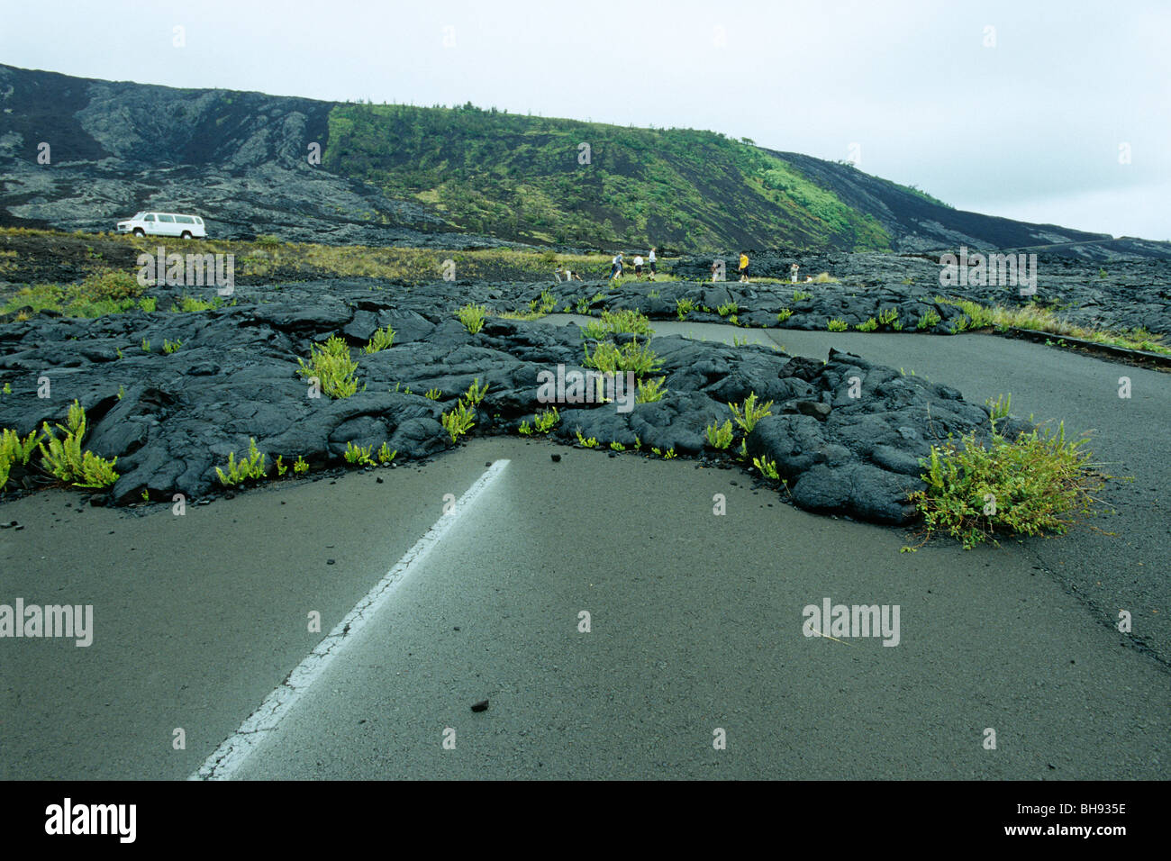 Old Lava Flows covering Road, Kona, Big Island, Hawaii, USA Stock Photo