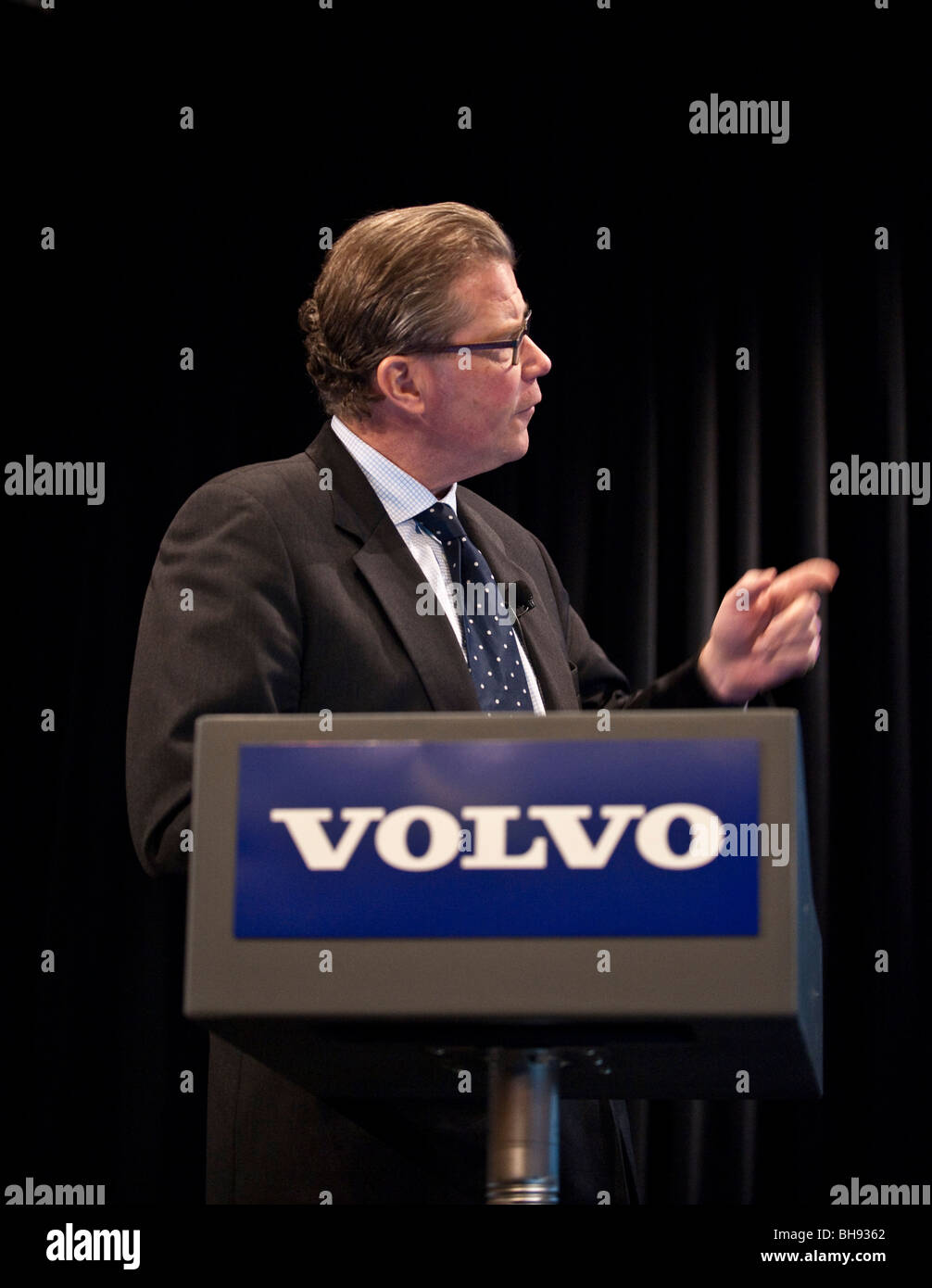 Volvo Trucks CEO Leif Johansson comments on the companys result for the 4th quarter and the  year of 2009 at a pressconference Stock Photo