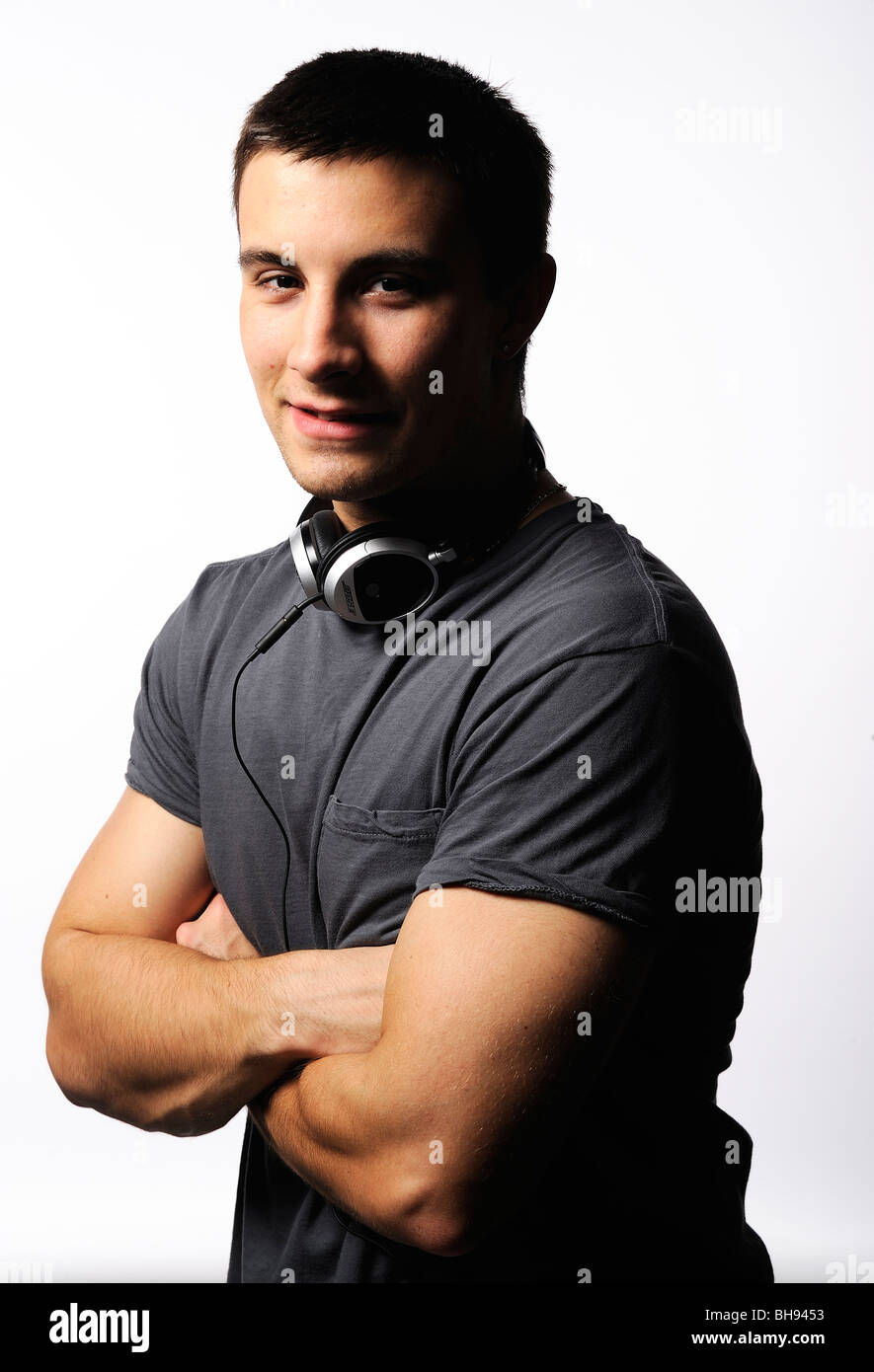 Serious Music Headphones Headphone Short Hair People Stock Photos