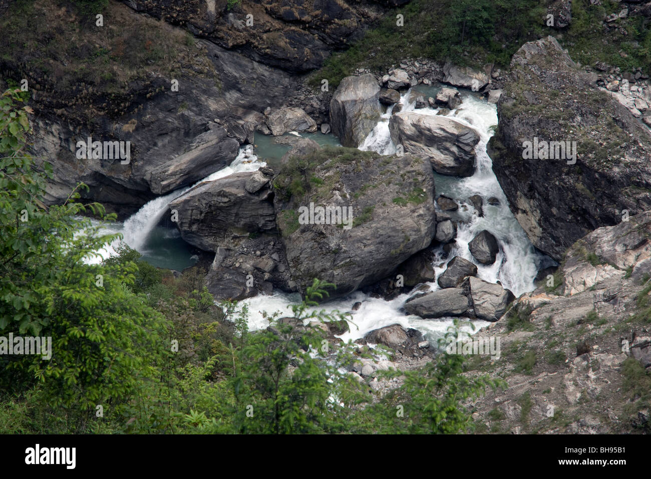 waterfalls taken from the nyalam to zhangmu road in tibet Stock Photo