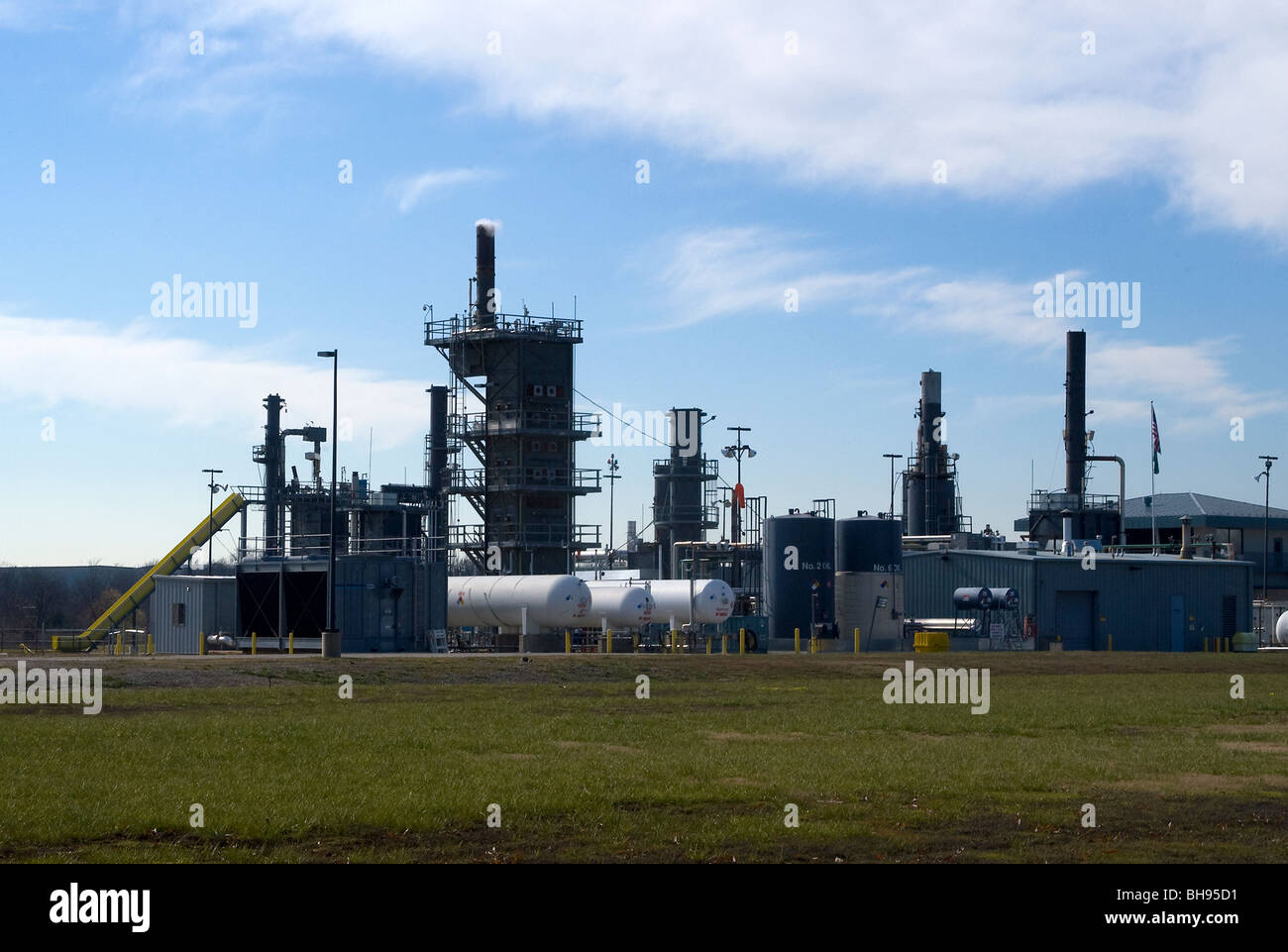 Testing burners for oil rigs and platforms at the John Zinc Plant in Oklahoma, USA. Stock Photo