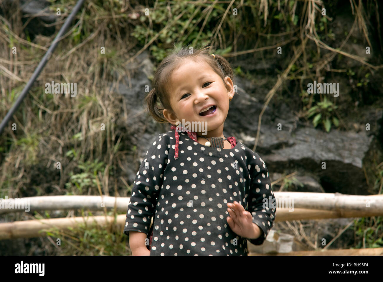 portrait of nepalese girl taken near the tibetan border town of zhangmu Stock Photo