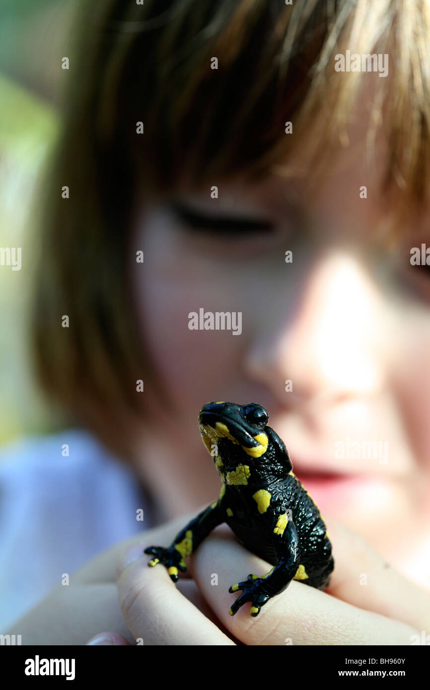 Girl holding spotted salamander Stock Photo Alamy