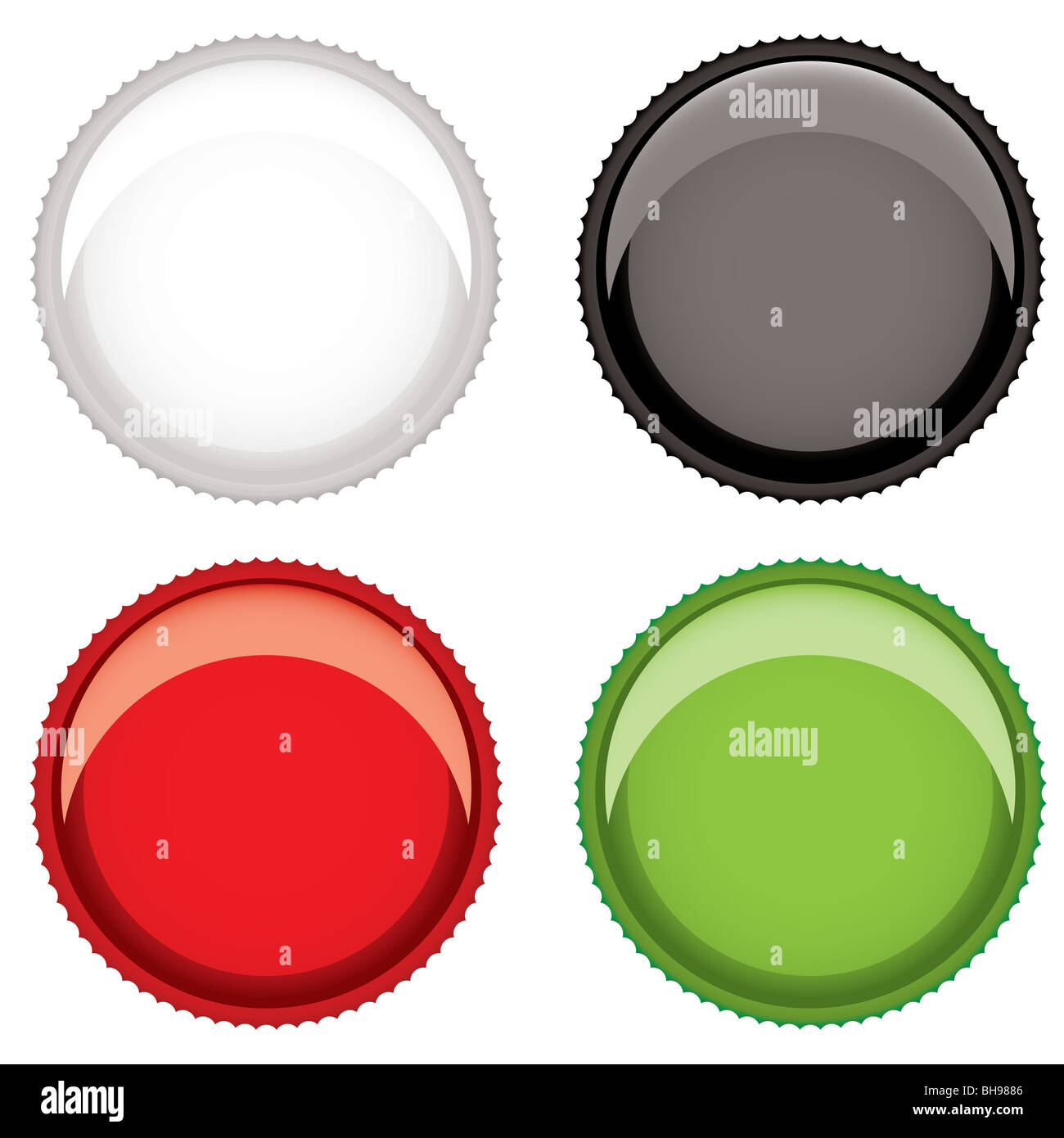 Collection of four metal plain bottle tops with room for text Stock