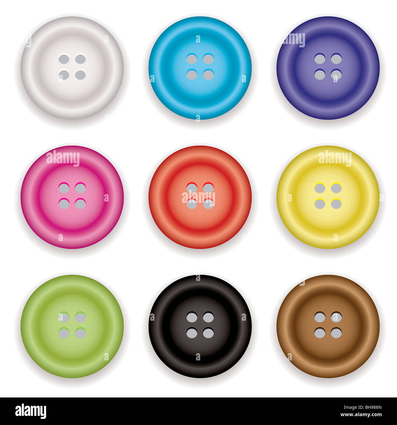 Collection of clothes buttons with a selection of colors with shadow Stock Photo