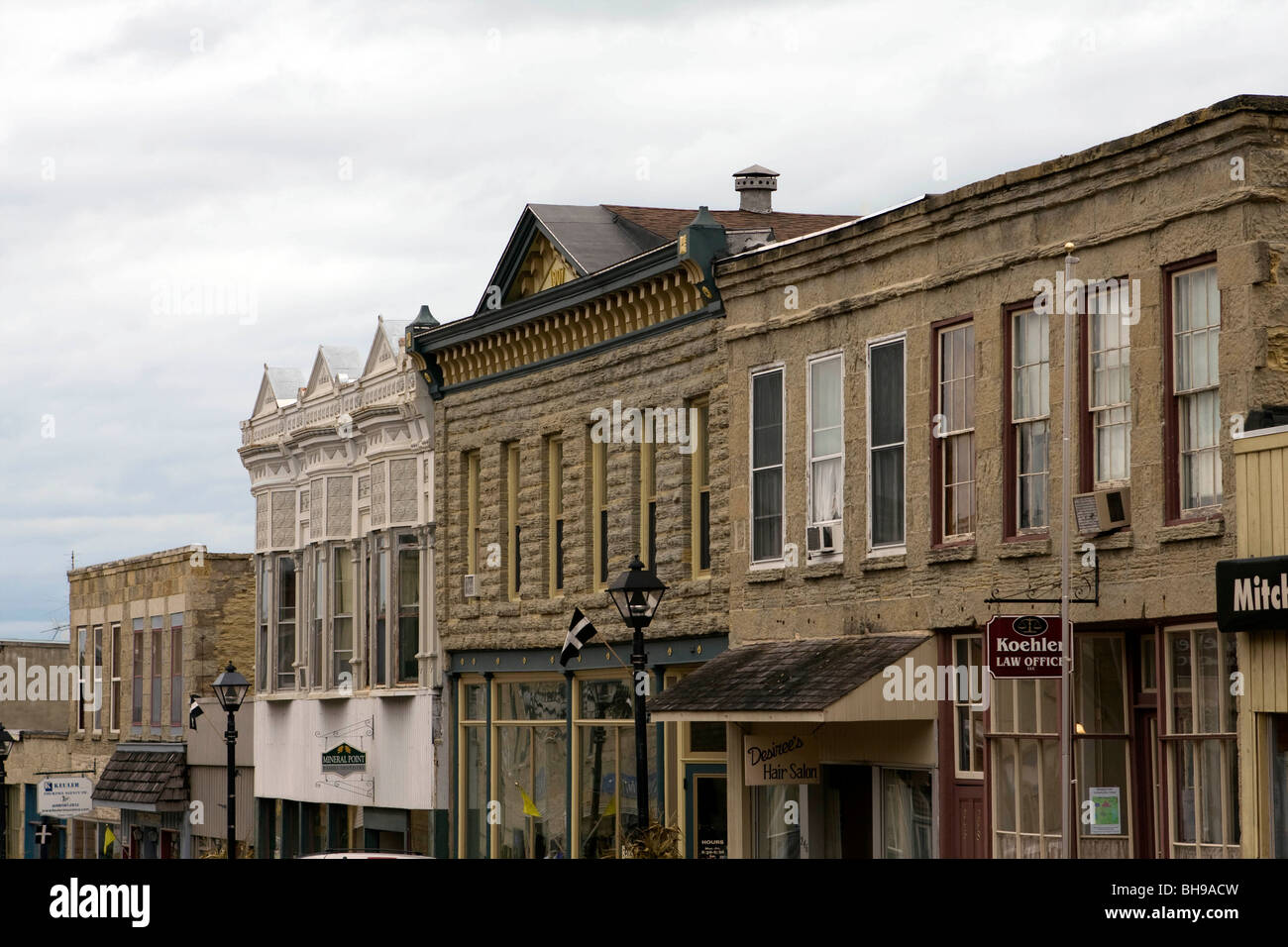 Nineteenth century buildings in downtown Mineral Point, Wisconsin, USA, North America. Stock Photo