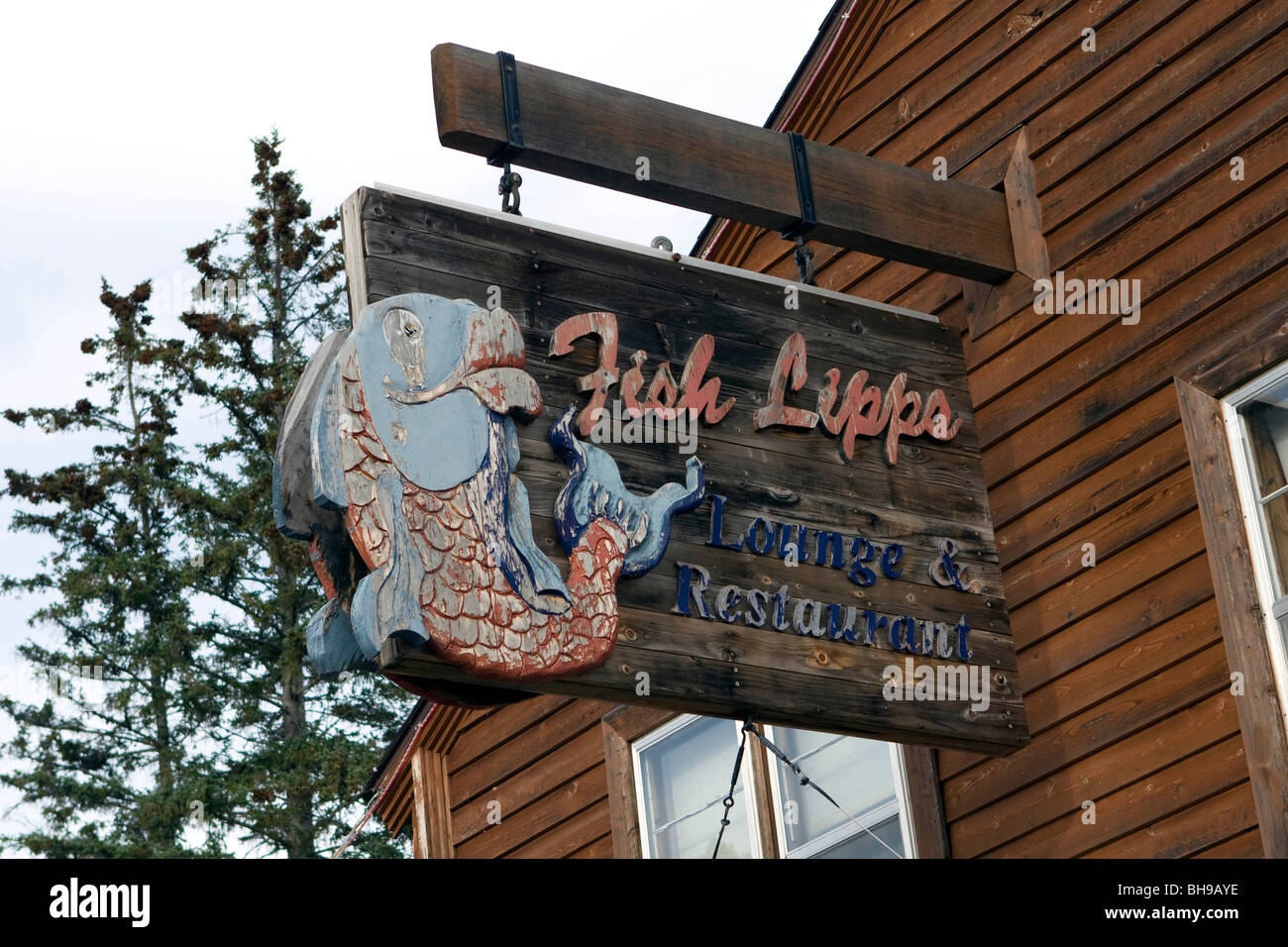 Fish Lipps sign in Cornucopia, Wisconsin, USA, North America Stock Photo