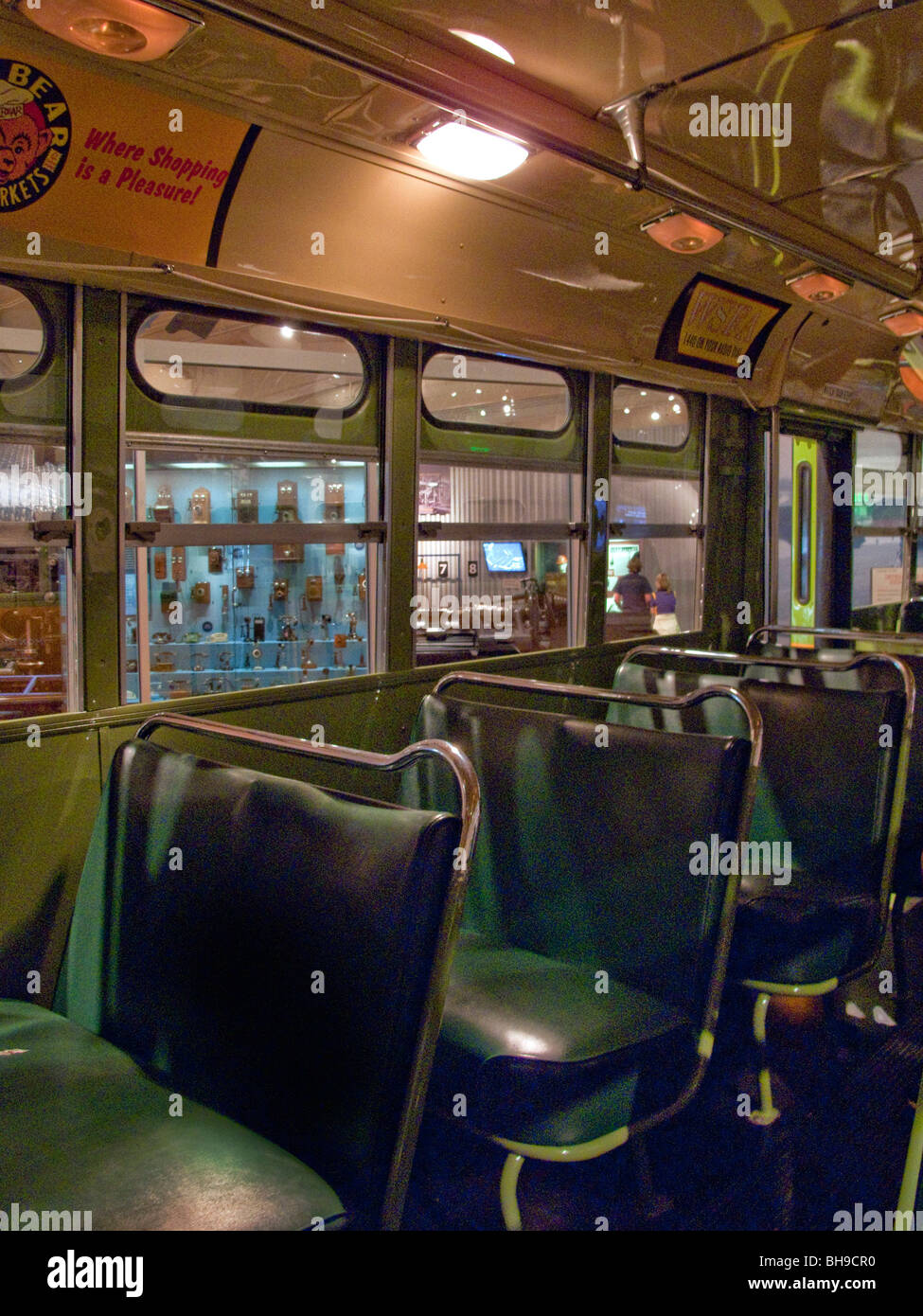 The seat of a Montgomery, Alabama bus which civil rights pioneer Rosa Parks refused to yield to a white passenger in 1955. Stock Photo