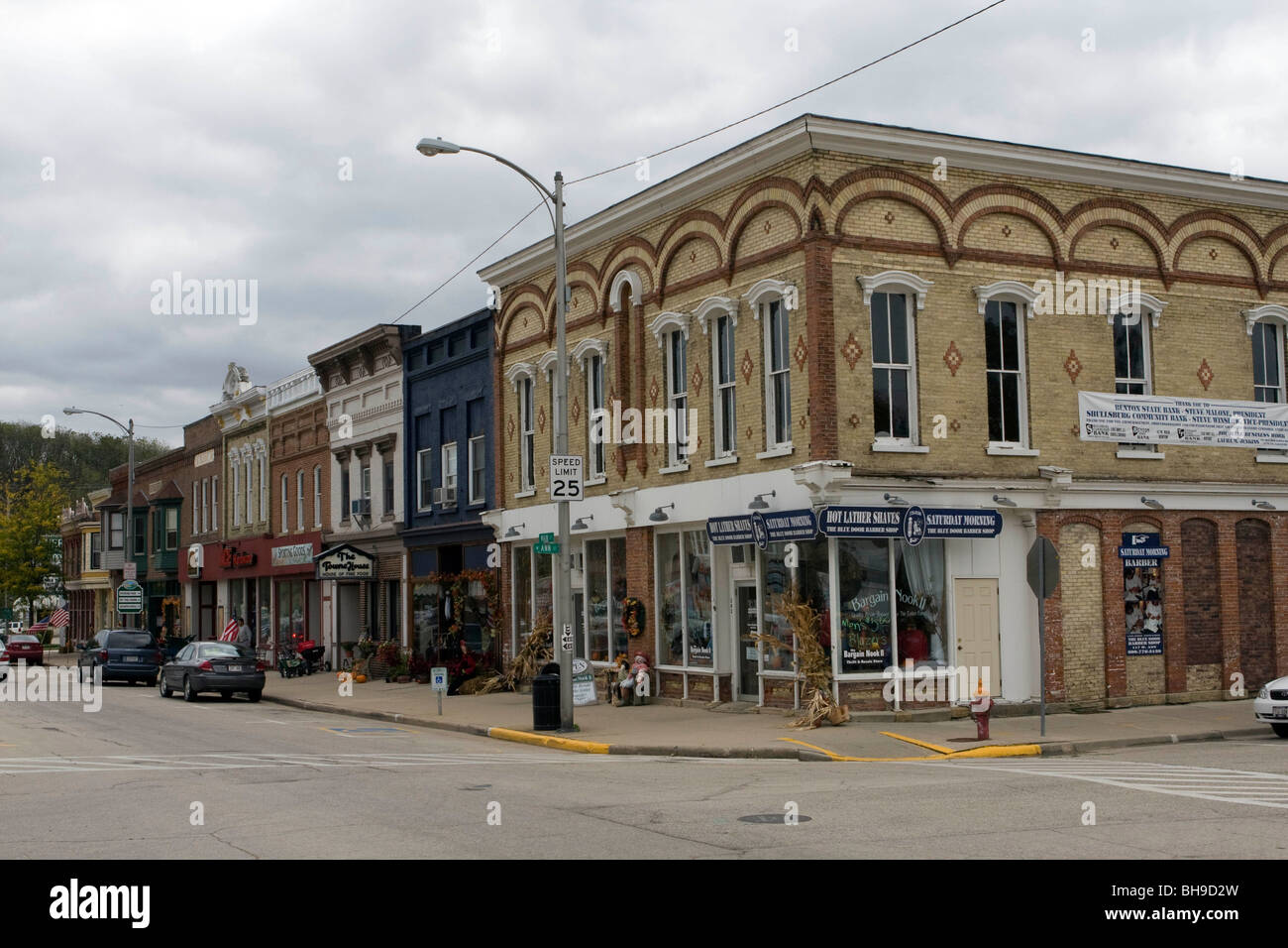 Nineteenth century buildings in downtown Mineral Point, Wisconsin, USA, North America. Stock Photo