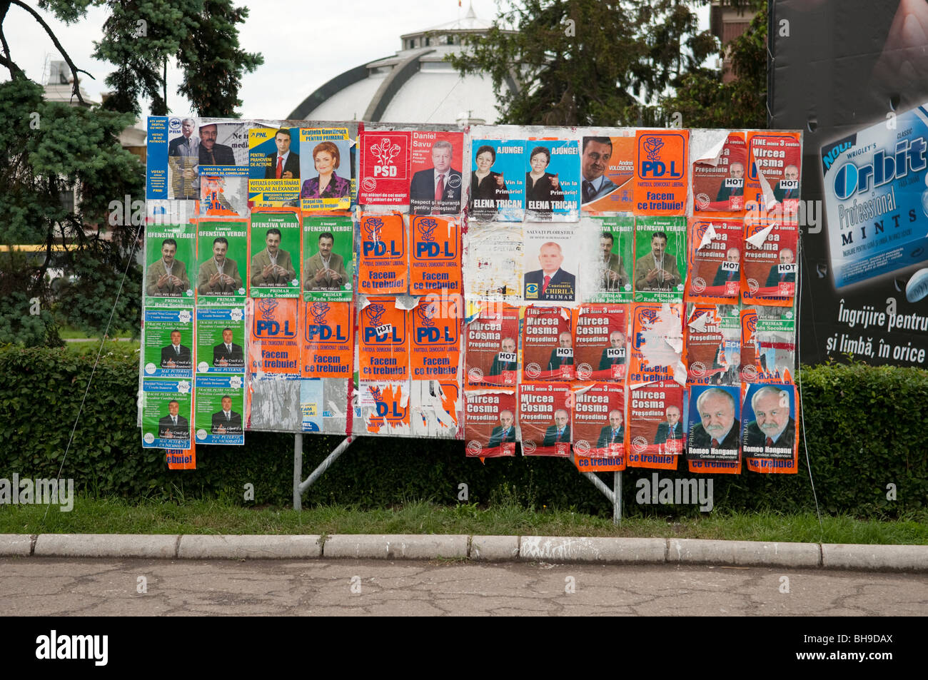 Political election posters on billboard Ploiesti Romania Eastern Europe Stock Photo