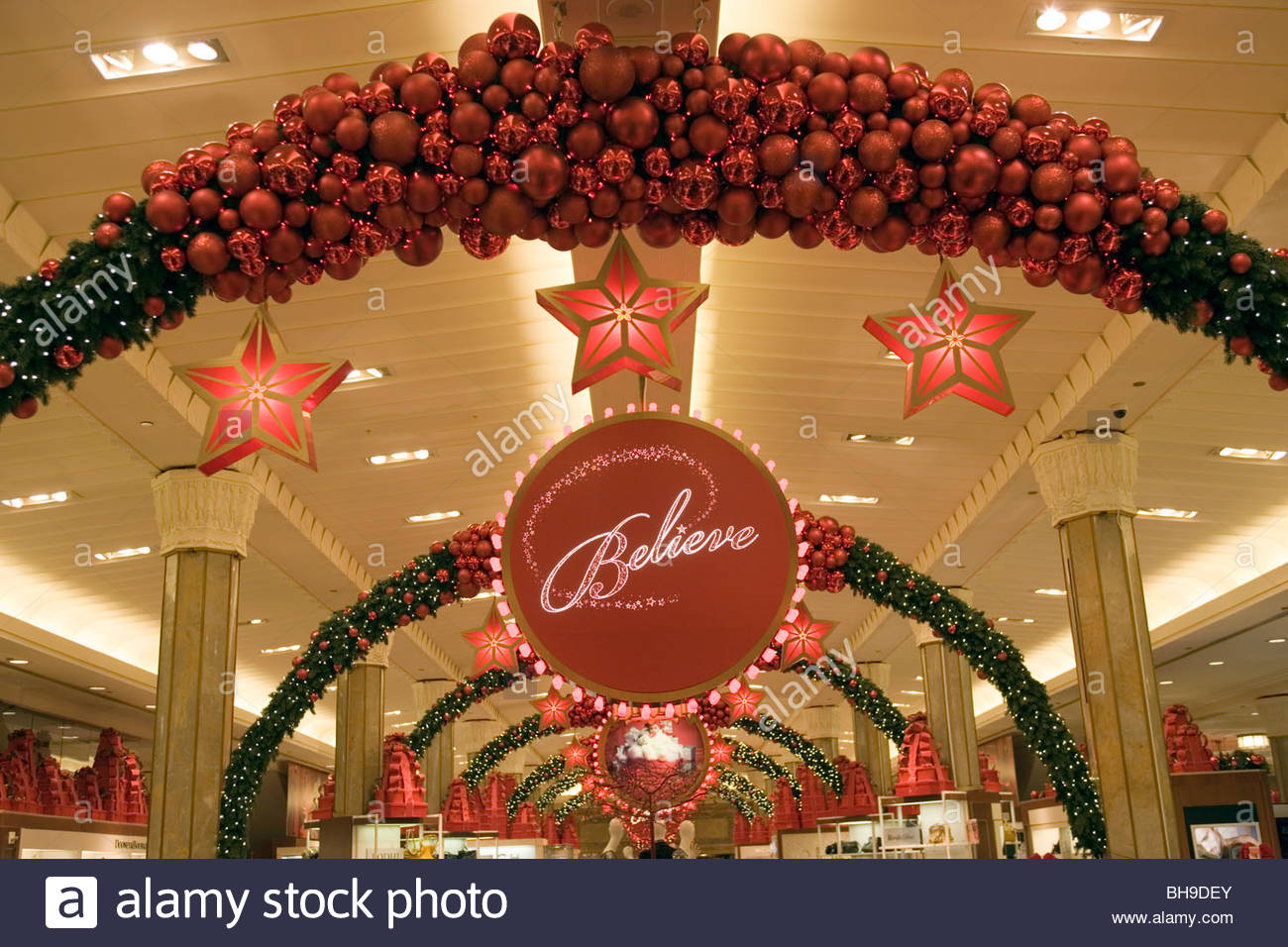 The Macy's Christmas Believe store decorations Stock Photo ...