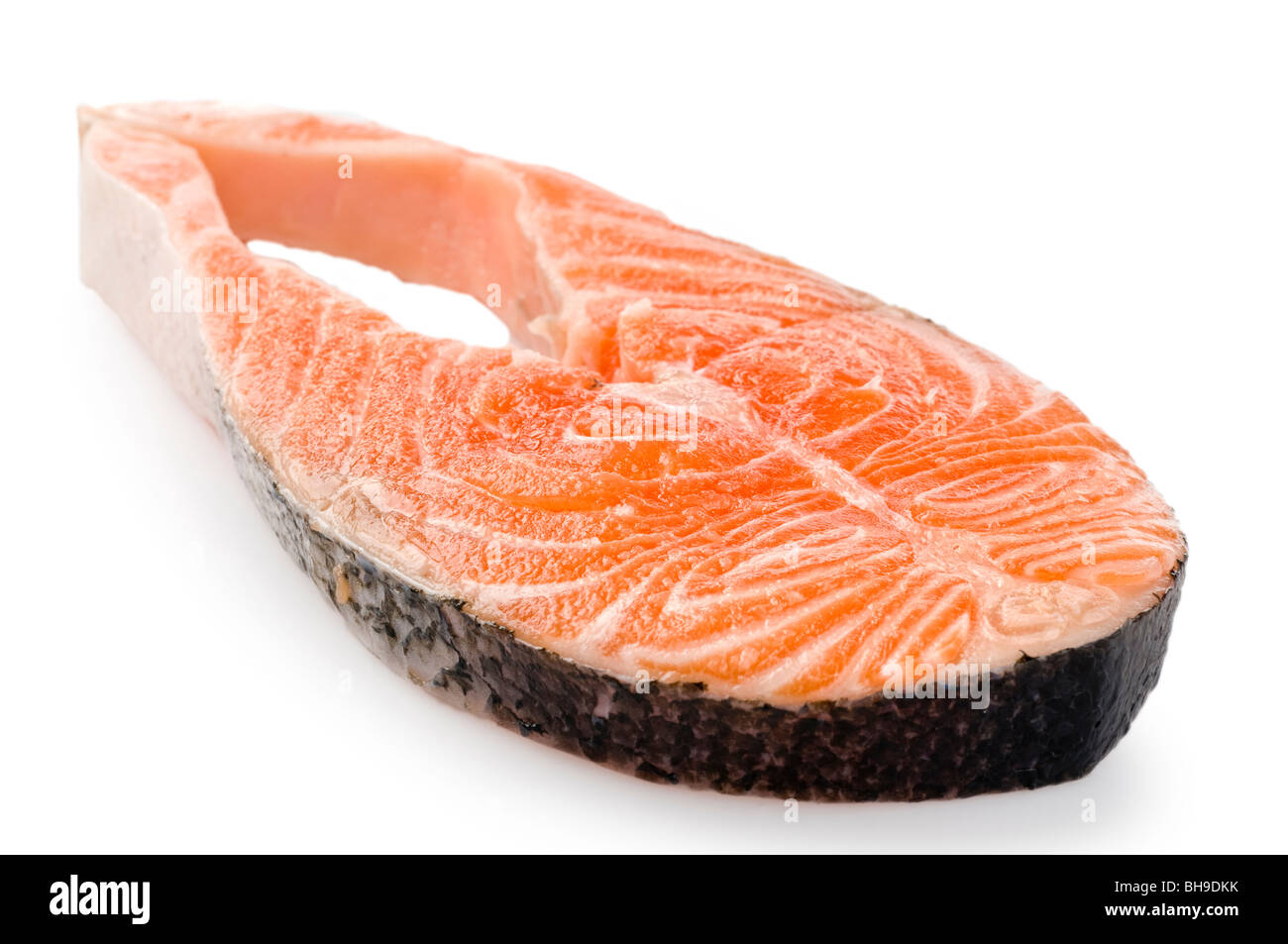 Salmon raw fresh steak over white background Stock Photo - Alamy