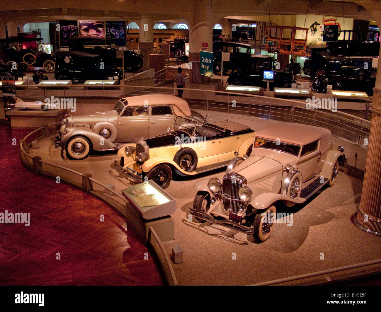 Three luxurous custom-built autos are on display at the Henry Ford Museum in Dearborn, Michigan. Stock Photo